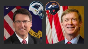new york Gov. Pat McCrory (left) & Colorado Gov. John Hickenlooper (right) made an amiable bet for Super Bowl 50