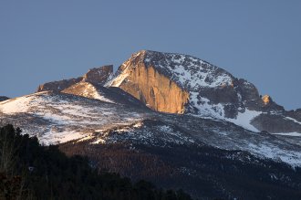The snowy face of Longs Peak, Colorado. Image by David Parsons / Getty