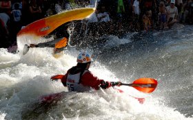 Whitewater kayaking competition within FIBark event in Salida, CO